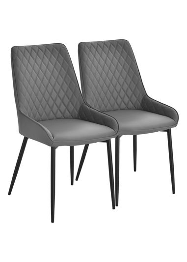 HOMCOM Grey Quilted PU Leather Dining Chairs Set of 2 (49cm x 60cm x 89cm)