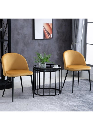 HOMCOM Yellow Upholstered Fabric Dining Chairs Set of 2 (49cm x 50cm x 77cm)