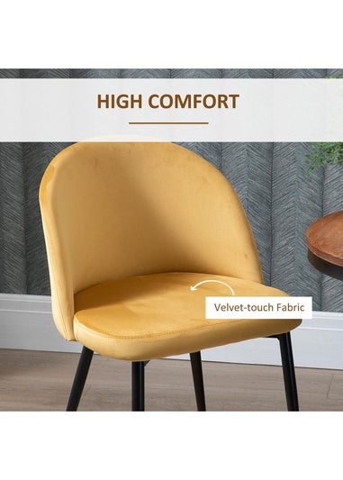 HOMCOM Yellow Upholstered Fabric Dining Chairs Set of 2 (49cm x 50cm x 77cm)