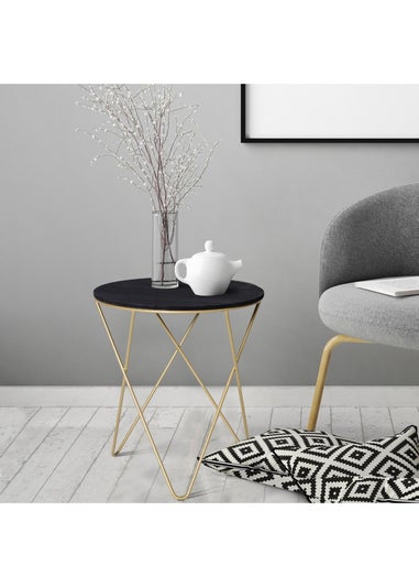 HOMCOM Black Round Coffee Table Sofa End Side (43cm x 43cm x 48cm)