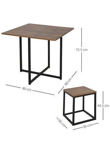 HOMCOM Natural 5 PCS Industrial Boxy Table & Stool Set (80cm x 80cm x 75.5cm)