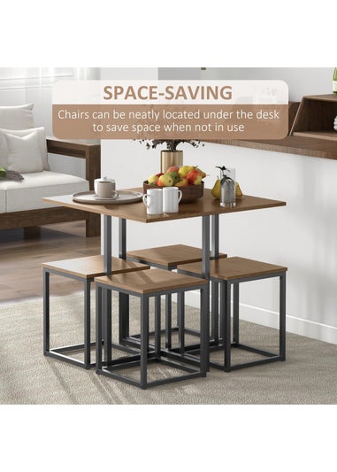 HOMCOM Natural 5 PCS Industrial Boxy Table & Stool Set (80cm x 80cm x 75.5cm)