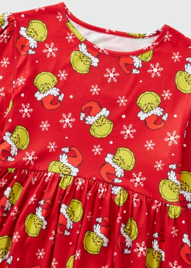 Grinch Girls Red Christmas Dress (1-13yrs)