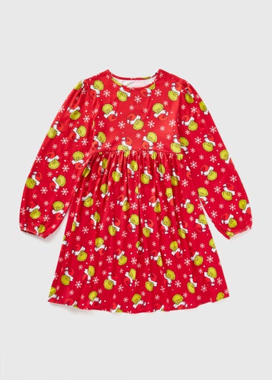 Grinch Girls Red Christmas Dress (1-13yrs)