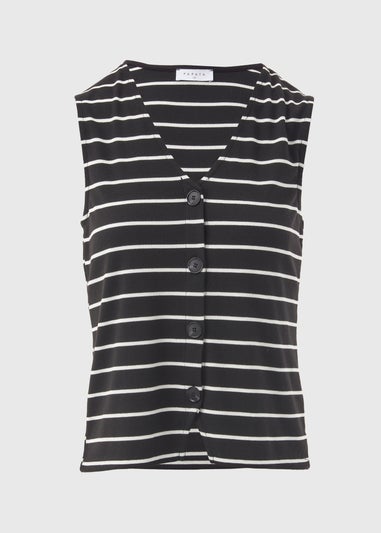 Black Stripe V-Neck Button Co Ord Vest