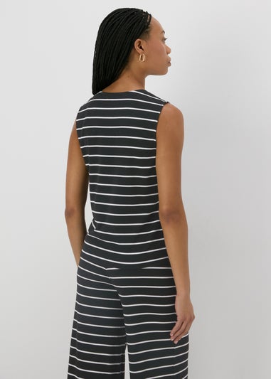 Black Stripe V-Neck Button Co Ord Vest