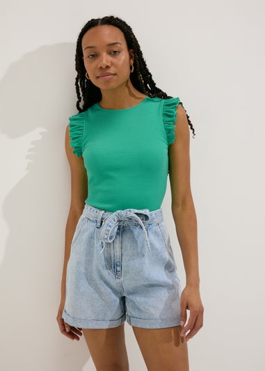 Green Heavyweight Ruffle Ribbed Vest