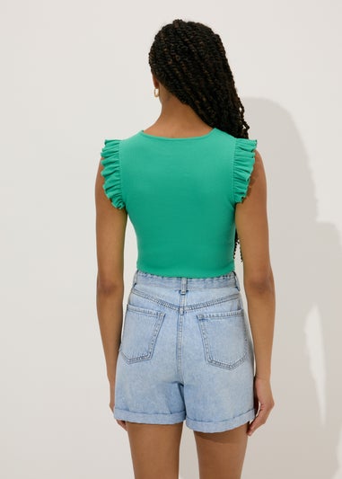 Green Heavyweight Ruffle Ribbed Vest