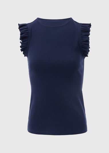 Navy Heavyweight Ruffle Ribbed Vest