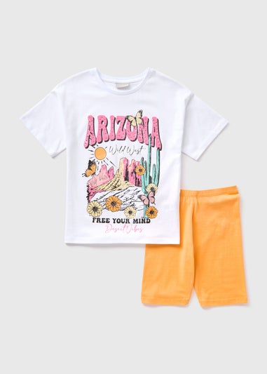 Girls White Arizona Top & Shorts Set (7-15yrs)