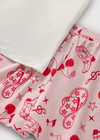 Girls Pink Cowboy Top & Shorts Pyjama Set (4-13yrs)