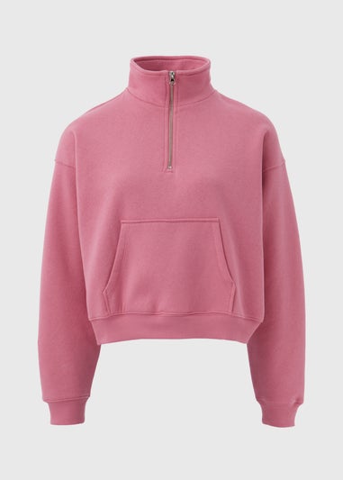 Pink Zip Cropped Sweatshirt