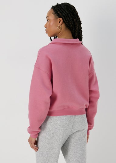 Pink Zip Cropped Sweatshirt