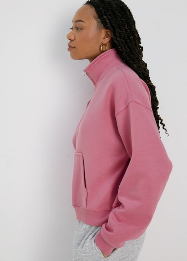 Pink Zip Cropped Sweatshirt