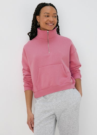 Pink Zip Cropped Sweatshirt