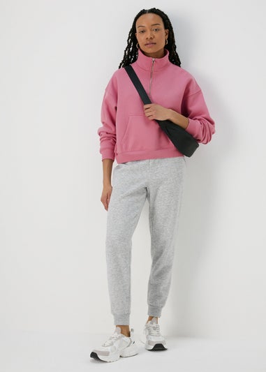 Pink Zip Cropped Sweatshirt