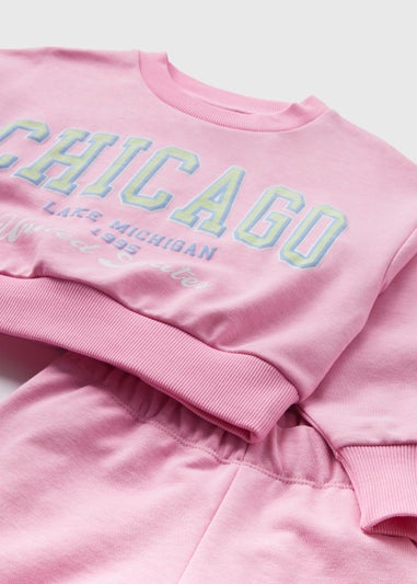 Girls Pink Chicago Sweatshirt & Shorts Set (7-15yrs)