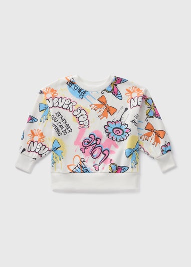 Girls White Graffiti Sweatshirt (7-15yrs)