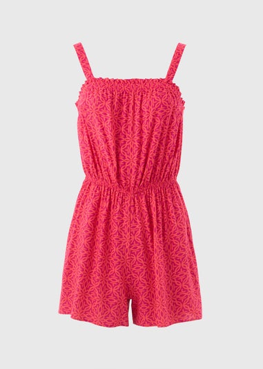 Pink Geometric Print Playsuit