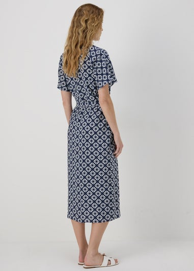 Blue Geometric Print Midi Shirt Dress