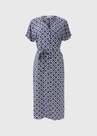 Blue Geometric Print Midi Shirt Dress