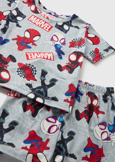 Marvel Kids Grey Spiderman Pyjama Top & Shorts Set (1-7yrs)