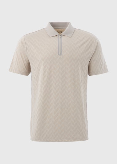 Souluxe Grey Patterned Zip Polo Shirt