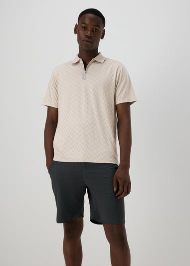 Souluxe Grey Patterned Zip Polo Shirt