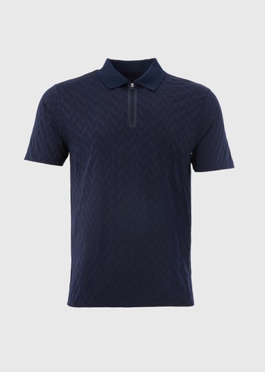 Souluxe Navy Patterned Zip Polo Shirt