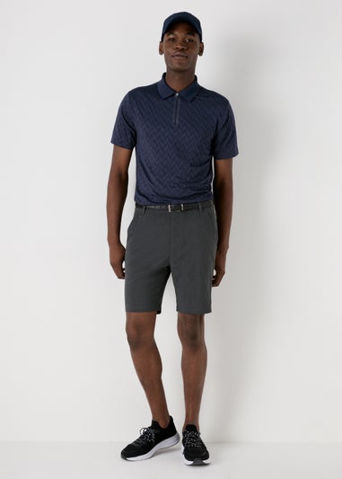 Souluxe Navy Patterned Zip Polo Shirt