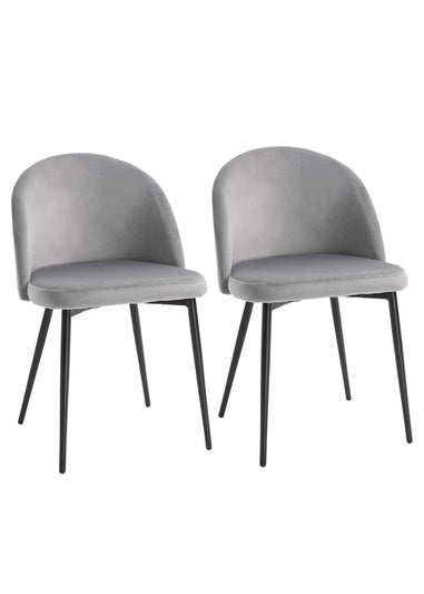 HOMCOM Grey Upholstered Fabric Dining Chairs Set of 2 (49cm x 50cm x 77cm)