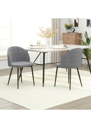 HOMCOM Grey Upholstered Fabric Dining Chairs Set of 2 (49cm x 50cm x 77cm)