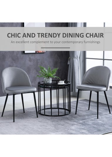 HOMCOM Grey Upholstered Fabric Dining Chairs Set of 2 (49cm x 50cm x 77cm)