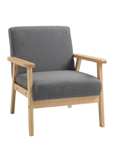 HOMCOM Grey Minimalistic Accent Chair with Linen Cushions (64cm x 70cm x 72cm)