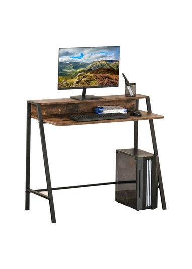 HOMCOM Brown 2-Tier Storage Workstation (100cm x 45cm x 85cm)