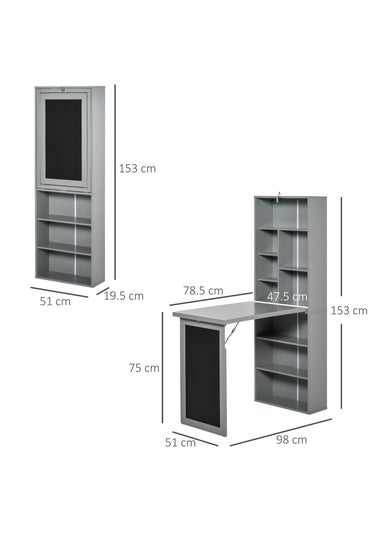 HOMCOM Grey Folding Convertible Desk with Blackboard (98cm x 51cm x 153cm)