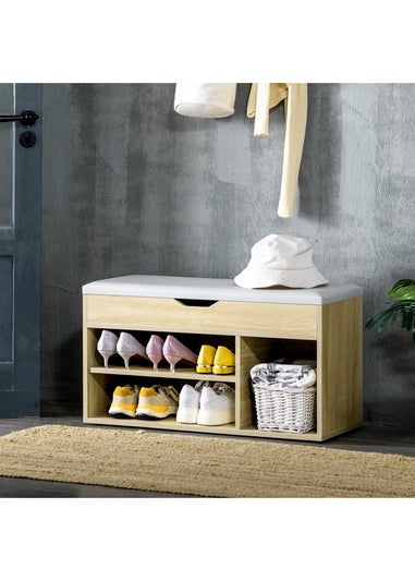 HOMCOM Grey Sit-On Shoe Storage Unit (80cm x 30cm x 43cm)