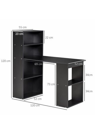 HOMCOM Black Writing Table Workstation 6 Shelves (120cm x 55cm x 120cm)