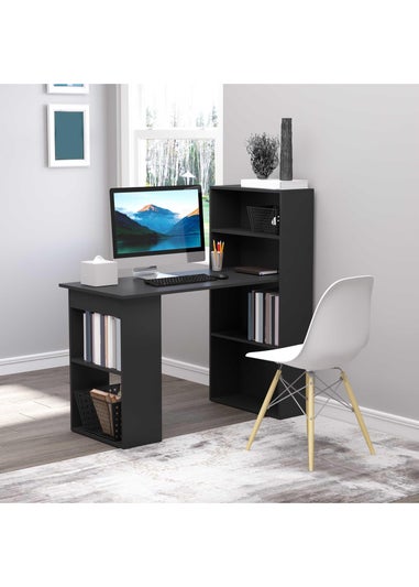 HOMCOM Black Writing Table Workstation 6 Shelves (120cm x 55cm x 120cm)