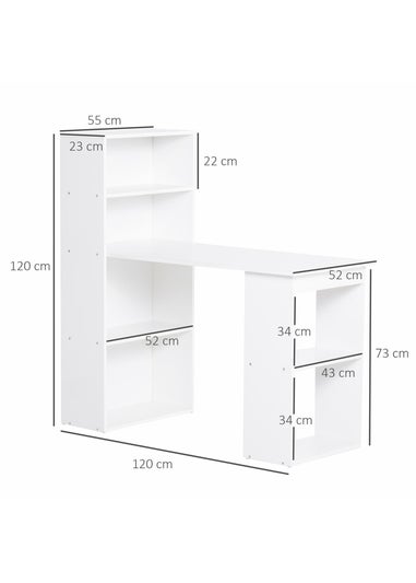 HOMCOM White Writing Table Workstation 6 Shelves (120cm x 55cm x 120cm)