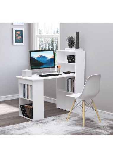 HOMCOM White Writing Table Workstation 6 Shelves (120cm x 55cm x 120cm)