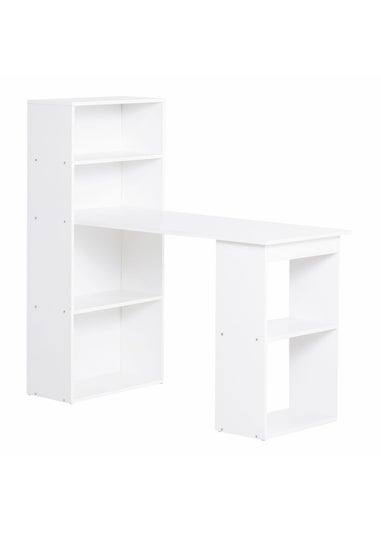 HOMCOM White Writing Table Workstation 6 Shelves (120cm x 55cm x 120cm)