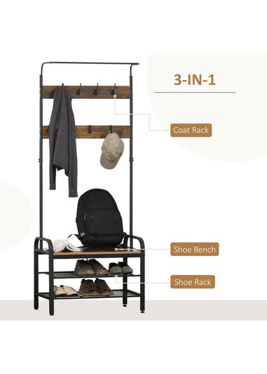 HOMCOM Natural Brown Industrial Coat Rack Stand (72cm x 34cm x 185cm)