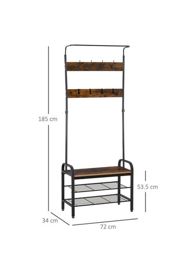 HOMCOM Natural Brown Industrial Coat Rack Stand (72cm x 34cm x 185cm)