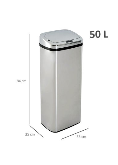 HOMCOM Silver Sensor Dustbin (33cm x 25cm x 84cm 50L)