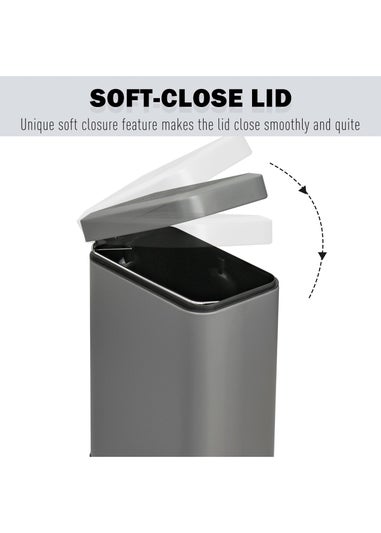 HOMCOM Grey Steel Waste Trash Can (29.2cm x 14cm x 32cm 5L)