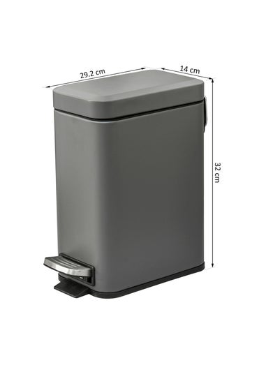 HOMCOM Grey Steel Waste Trash Can (29.2cm x 14cm x 32cm 5L)