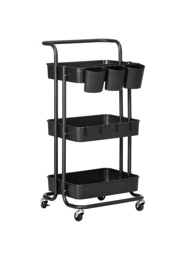 HOMCOM Black 3-Tier Utility Cart (42cm x 38cm x 86.5cm)