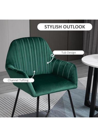 HOMCOM Green Velvet-Feel Upholstered Accent Chair (60cm x 56.5cm x 85cm)