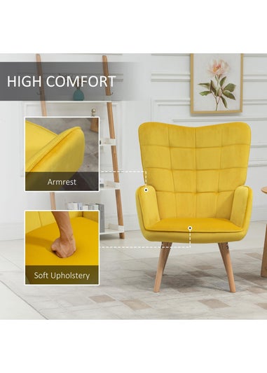 HOMCOM Yellow Modern Velvet-Touch Tufted Accent Chair (71cm x 76cm x 101cm)